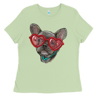 Matcha french bulldog with love glasses Ladies Tee - RanaPortraitStore