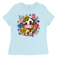 Baby Blue cute cow fourth of july Ladies Tee - texasbilliewilder
