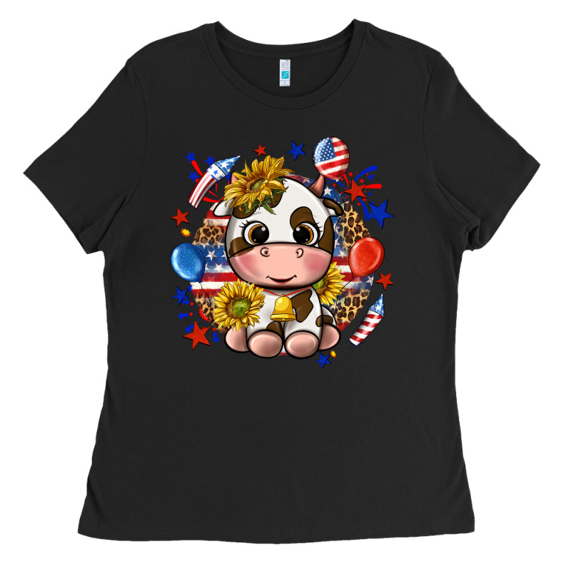 Cute Cow Fourth Of July Ladies Tee by texasbilliewilder | Teevron
