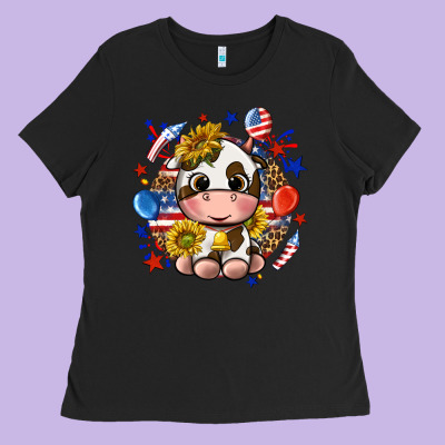 Cute Cow Fourth Of July Ladies Tee Designed By Texasbilliewilder