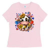 Bubblegum Pink cute cow fourth of july Ladies Tee - texasbilliewilder