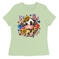 Matcha cute cow fourth of july Ladies Tee - texasbilliewilder
