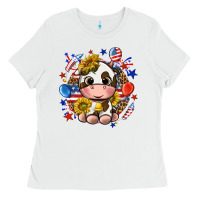 White cute cow fourth of july Ladies Tee - texasbilliewilder