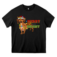 Merry And Bright Dachshund Heavy Core Tee | Teevron