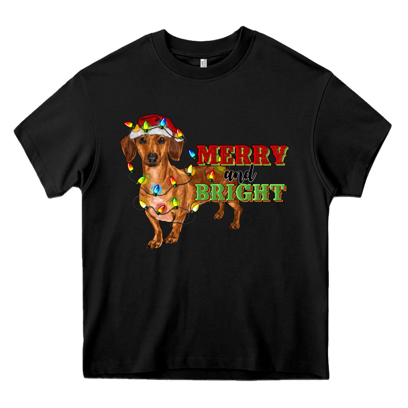 Merry And Bright Dachshund Heavy Core Tee by RanaPortraitStore | Teevron