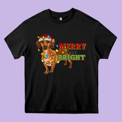 Merry And Bright Dachshund Heavy Core Tee Designed By Ranaportraitstore