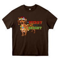 Chocolate Brown merry and bright dachshund Heavy Core Tee - RanaPortraitStore