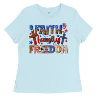 Baby Blue faith family freedom Ladies Tee - texasbilliewilder