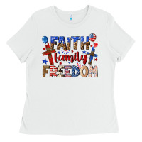White faith family freedom Ladies Tee - texasbilliewilder