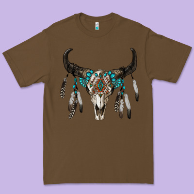 Boho Bull Skull Premium Tee Designed By Ranaportraitstore
