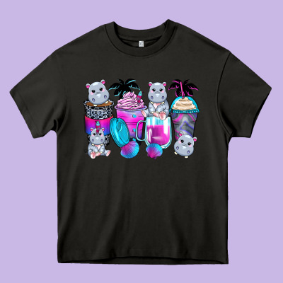 Hippopotamus Coffee Cups Heavy Core Tee Designed By Zillion Design Studio