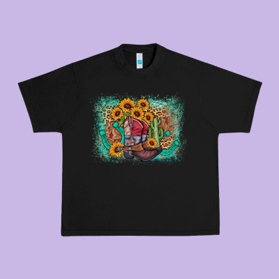 Cowboy Boots Sunflower Urban Heavy Tee Designed By Adodesignshop