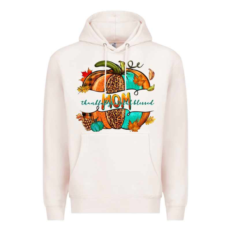 Thankful Grateful Blessed Mom Pumpkin Premium Hoodie by NancyCooperArtShop | Teevron