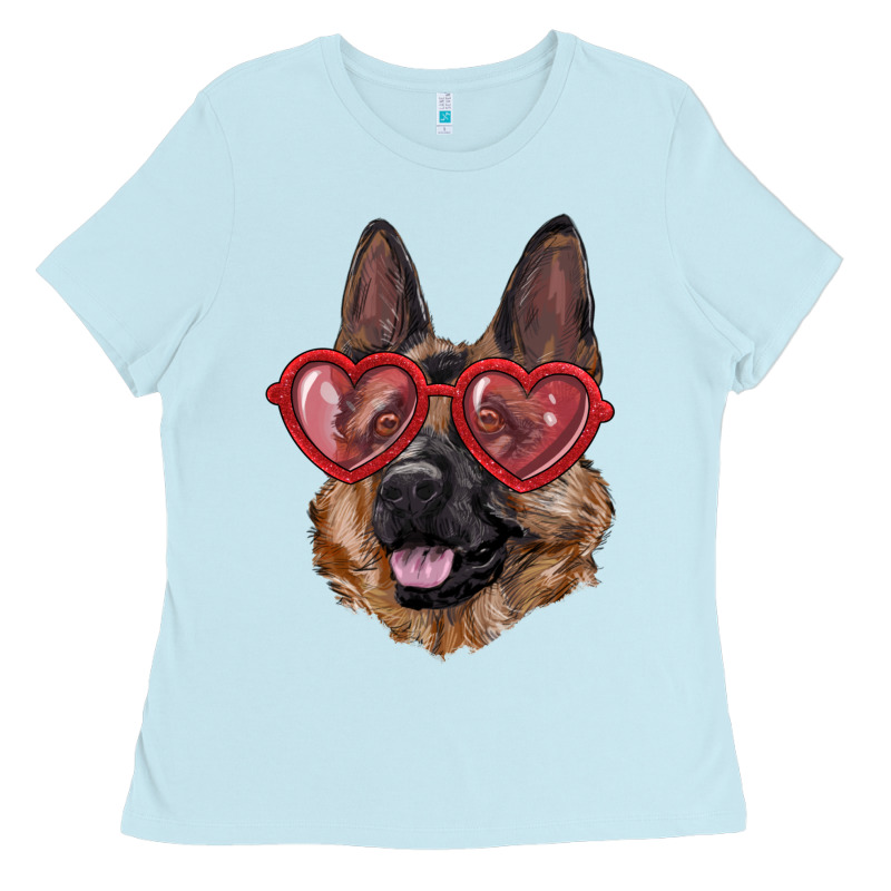German Shepherd With Love Glasses Ladies Tee by RanaPortraitStore | Teevron