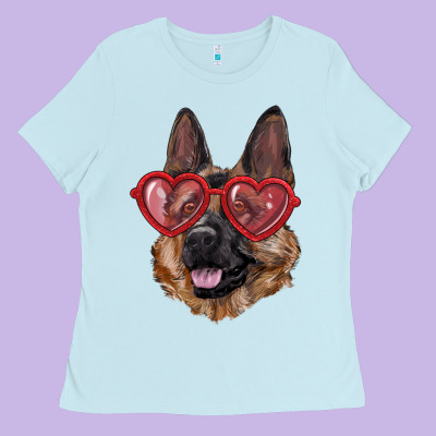 German Shepherd With Love Glasses Ladies Tee Designed By Ranaportraitstore