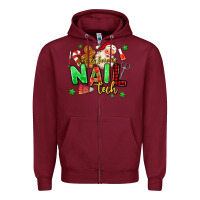 Burgundy santas favorite nail tech Zipper Hoodie - MaliasSmallBusiness