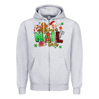 Heather Grey santas favorite nail tech Zipper Hoodie - MaliasSmallBusiness