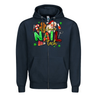 Navy santas favorite nail tech Zipper Hoodie - MaliasSmallBusiness