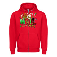 Red santas favorite nail tech Zipper Hoodie - MaliasSmallBusiness