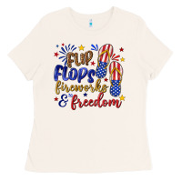 Bone flip flops fireworks and freedom Ladies Tee - texasbilliewilder