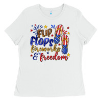 White flip flops fireworks and freedom Ladies Tee - texasbilliewilder