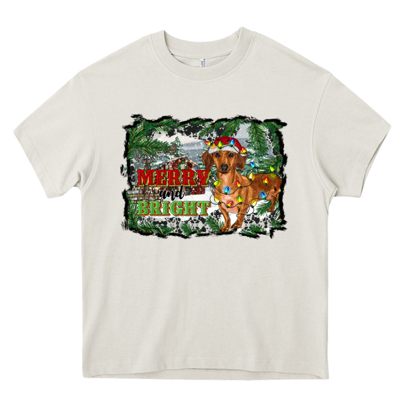 Merry And Bright  Dachshund With Farm Heavy Core Tee by RanaPortraitStore | Teevron