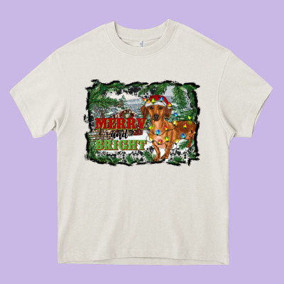 Merry And Bright  Dachshund With Farm Heavy Core Tee Designed By Ranaportraitstore