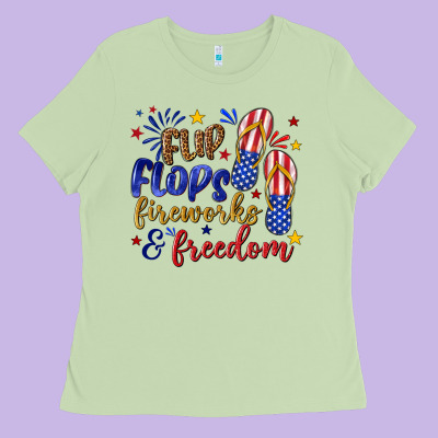 Flip Flops Fireworks And Freedom Ladies Tee Designed By Texasbilliewilder