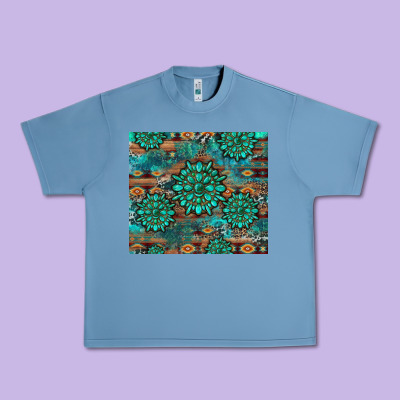 Gemstone Turquoises Aztec Leopard Cowhide Urban Heavy Tee Designed By Artiststas