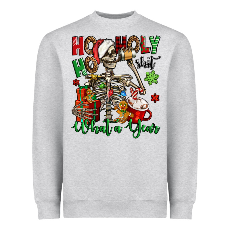 Ho Ho Holy Shit What A Year Christmas Skeleton Heavyweight Sweatshirt by Jasminsmagicworld | Teevron