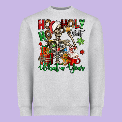 Ho Ho Holy Shit What A Year Christmas Skeleton Heavyweight Sweatshirt Designed By Jasminsmagicworld