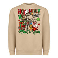 Mushroom ho ho holy shit what a year christmas skeleton Heavyweight Sweatshirt - Jasminsmagicworld