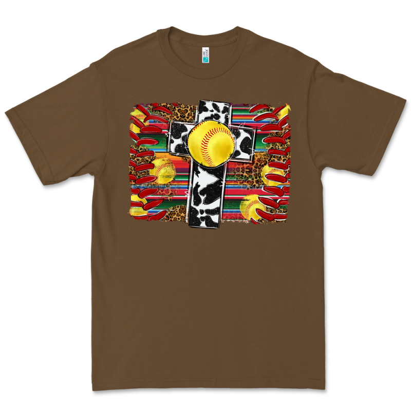 Softball Cross Serape Leopard Background Premium Tee by RanaPortraitStore | Teevron