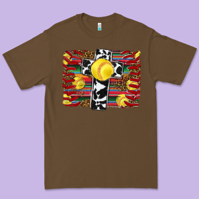 Softball Cross Serape Leopard Background Premium Tee Designed By Ranaportraitstore