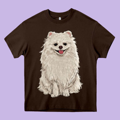 White Pomeranian Heavy Core Tee Designed By Ranaportraitstore
