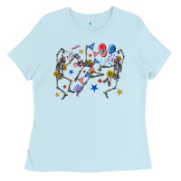Baby Blue fourth of july dancing skeleton Ladies Tee - texasbilliewilder