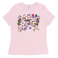Bubblegum Pink fourth of july dancing skeleton Ladies Tee - texasbilliewilder