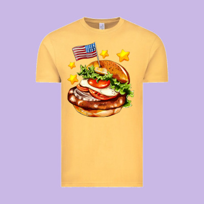 American Flag And Hamburger Vintage Tee Designed By Adodesignshop