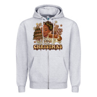 Heather Grey have a melanin christmas  black woman Zipper Hoodie - MaliasSmallBusiness