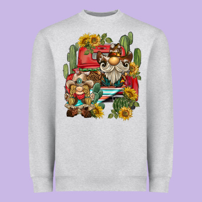 Western Gnome Truck Cactus Sunflower Heavyweight Sweatshirt Designed By Barkaloodesign