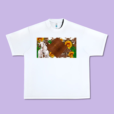 Baby Goats And Sunflower And Cactus With Cowhide License Plate Urban Heavy Tee Designed By Artiststas