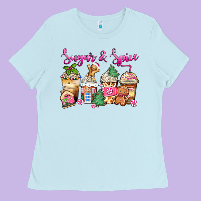 Sugar And Spice Pink Gingerbread Coffee Cups Ladies Tee Designed By Zillion Design Studio