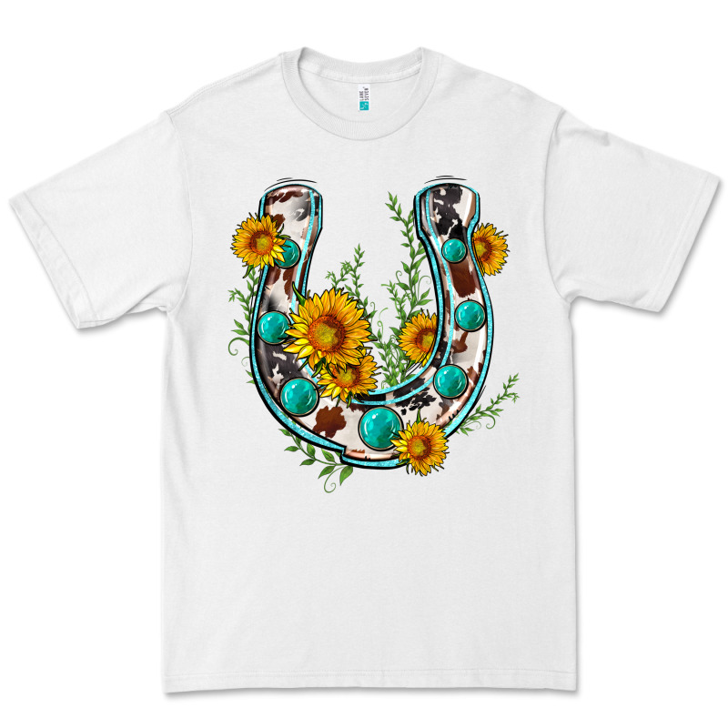 Cowhide Sunflower Horseshoe Premium Tee by Zillion Design Studio | Teevron