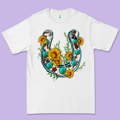 Cowhide Sunflower Horseshoe Premium Tee Designed By Zillion Design Studio