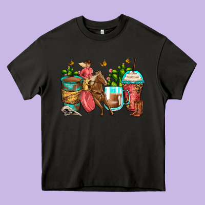 Cowgirl Coffee Cups Heavy Core Tee Designed By Zillion Design Studio