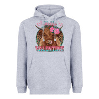 Heather Grey hello valentine highland cow Heavyweight Hoodie - RanaPortraitStore