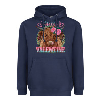 Navy hello valentine highland cow Heavyweight Hoodie - RanaPortraitStore