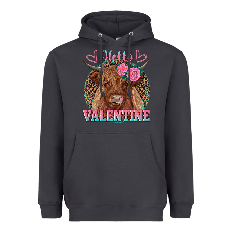 Hello Valentine Highland Cow Heavyweight Hoodie by RanaPortraitStore | Teevron