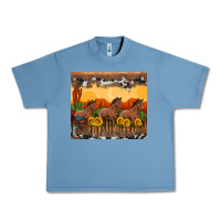 Pebble Blue western horses and  sunset with sunflowers Urban Heavy Tee - Artiststas