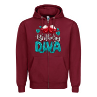 Burgundy birthday diva turquoise Zipper Hoodie - MaliasSmallBusiness